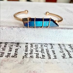 ☀️ 2 for $10 ☀️ Blue Crystal 14k Gold Cuff Bangle Bracelet